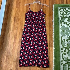 Karl Lagerfeld Red Pink and Black Floral Midi Dress